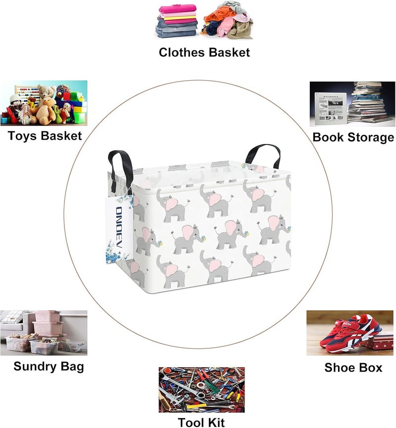 ONOEV Rectangular Folding Laundry Basket,waterproof Canvas Basket,gift basket,Suitable for children's room,Office,Clothes,Toys Storage(Elephant calf) - Image 3